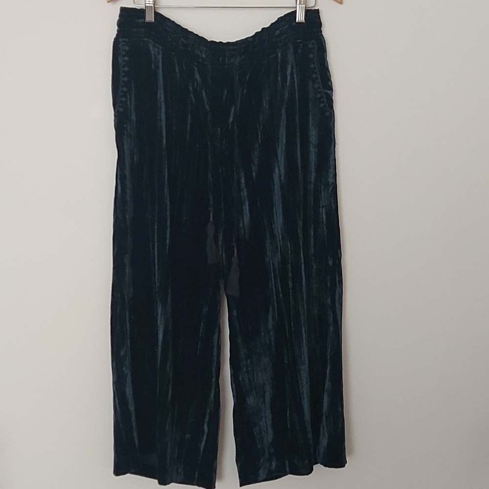 Anthropologie Hei Hei Cropped Wide Leg Crushed Velvet Pants Jewel Blue Size Med - Picture 3 of 10